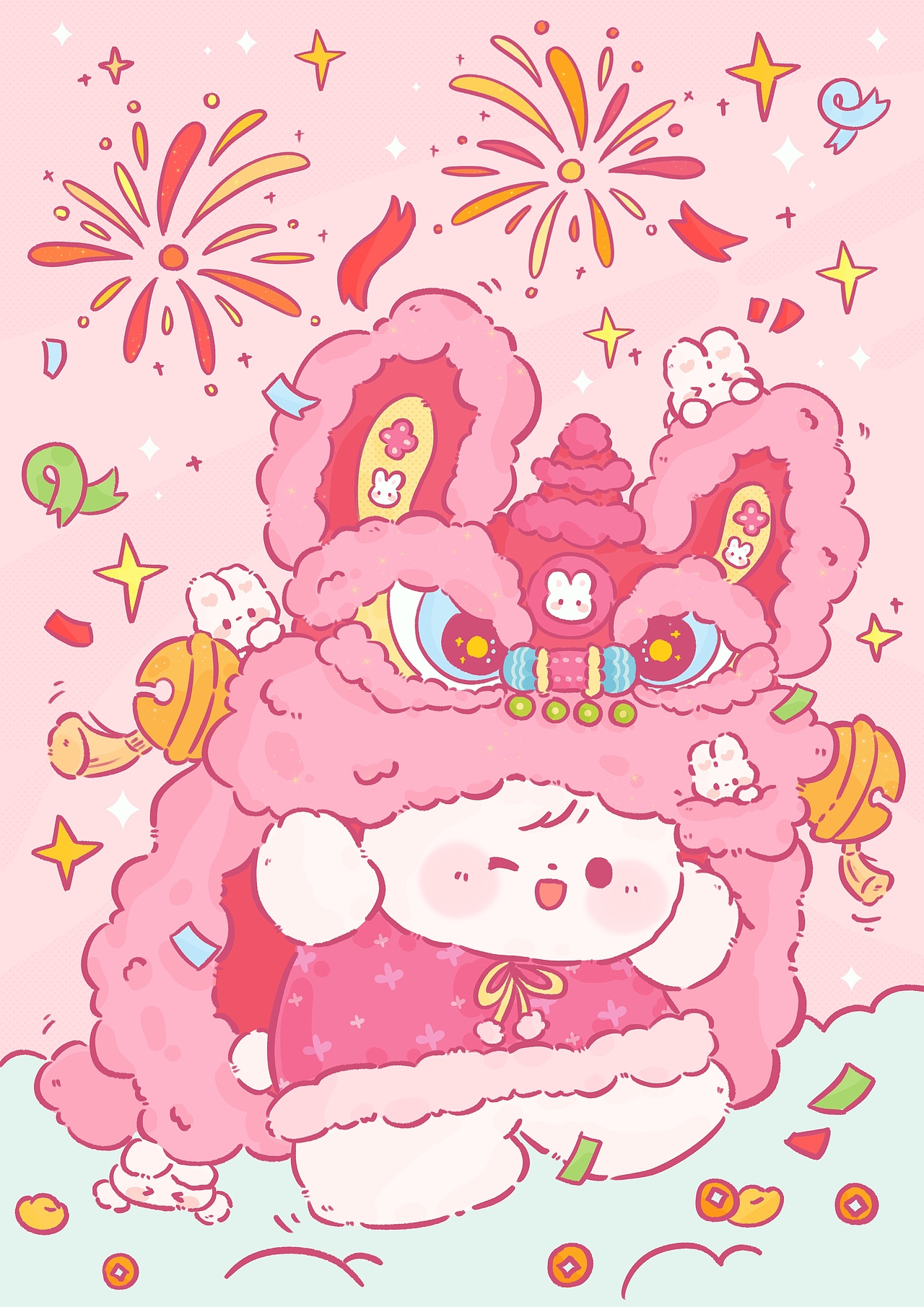花仔兔新年贺图插画作品