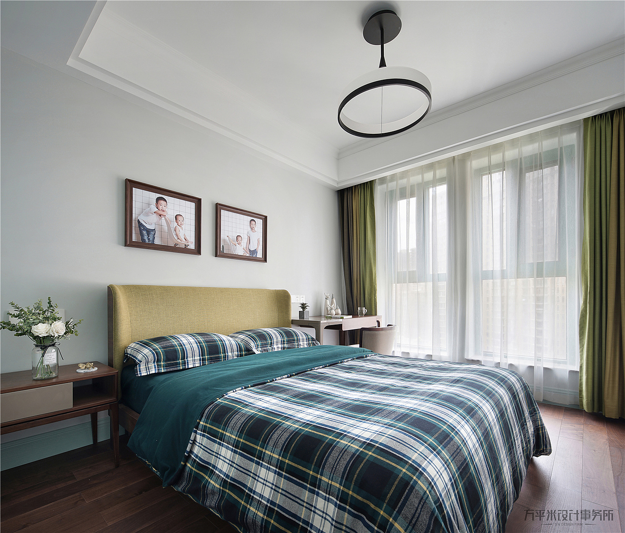 倾慕-实景-淡淡薄荷绿现代美式轻奢平层-方平米设计