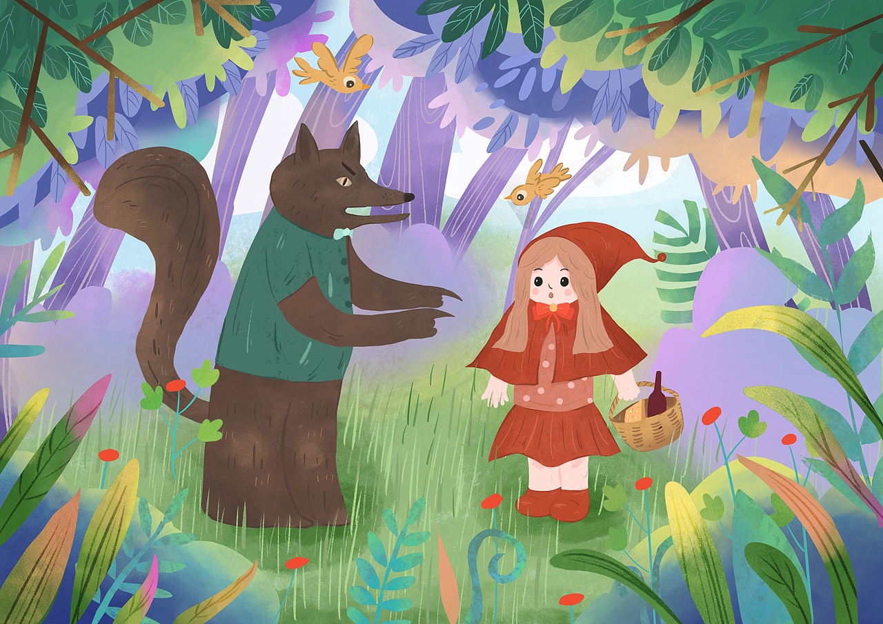 标签小红帽大灰狼童话森林鲜花作品信息创作时间2020/09/04创作工具