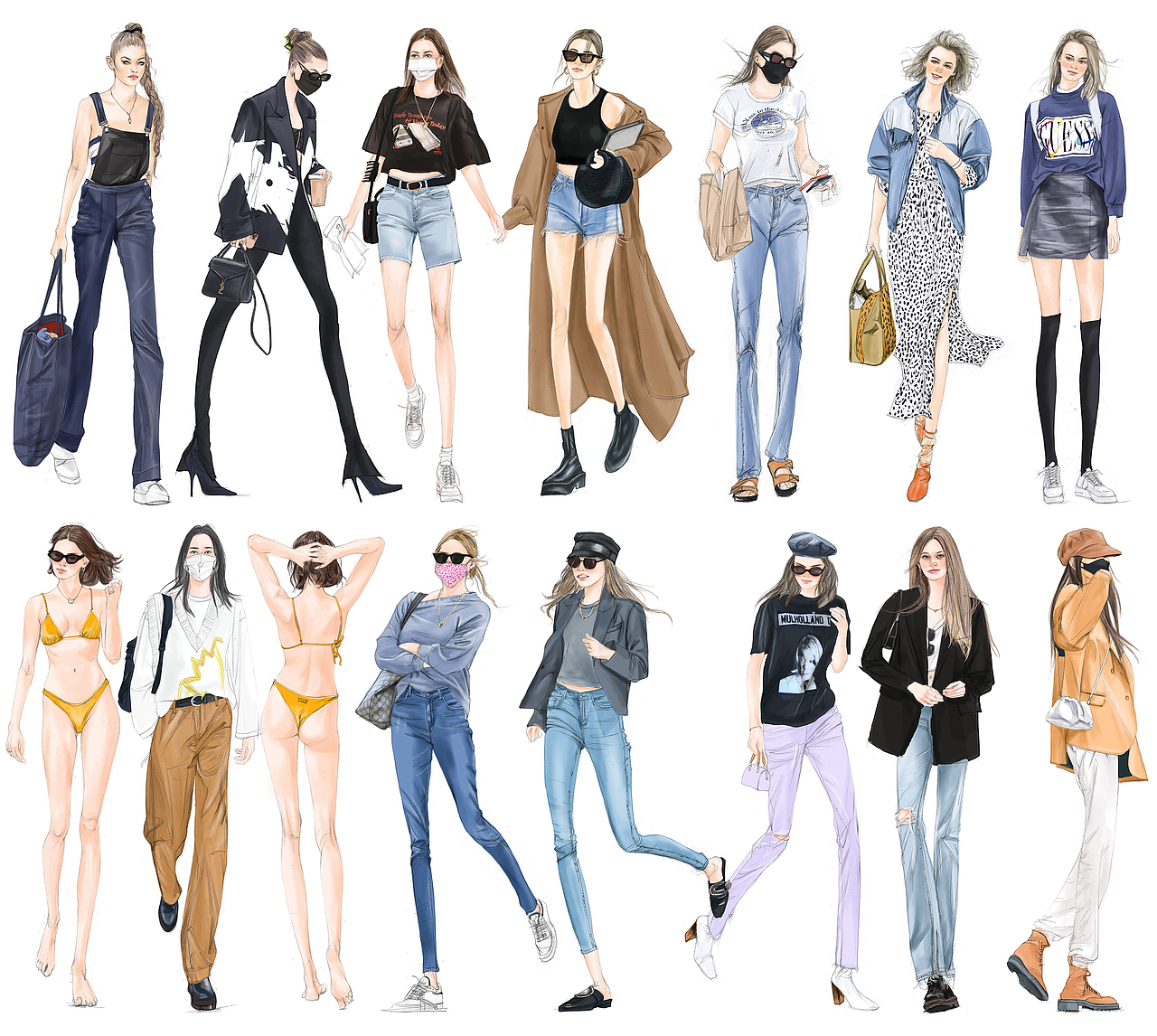 2020年100幅时尚搭配插画（图ZMjM4MTQwMTA4） - 创作习作 - 站酷设计师XunxunMissy本人原创素材 - 站酷ZCOOL