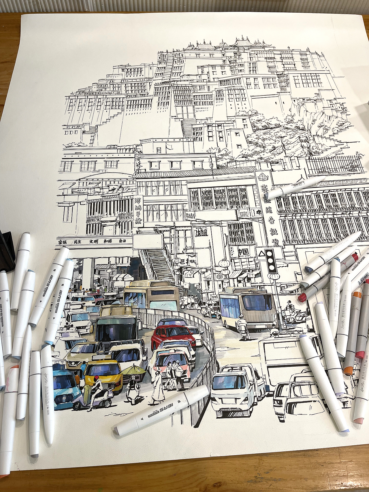 马克笔手绘《布达拉宫》（图ZMjc5NDIyOTUy） - 艺术插画 - 站酷设计师谭泽鸿原创素材 - 站酷ZCOOL
