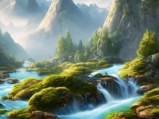 诗情画意,高山流水,仙境,光线柔美