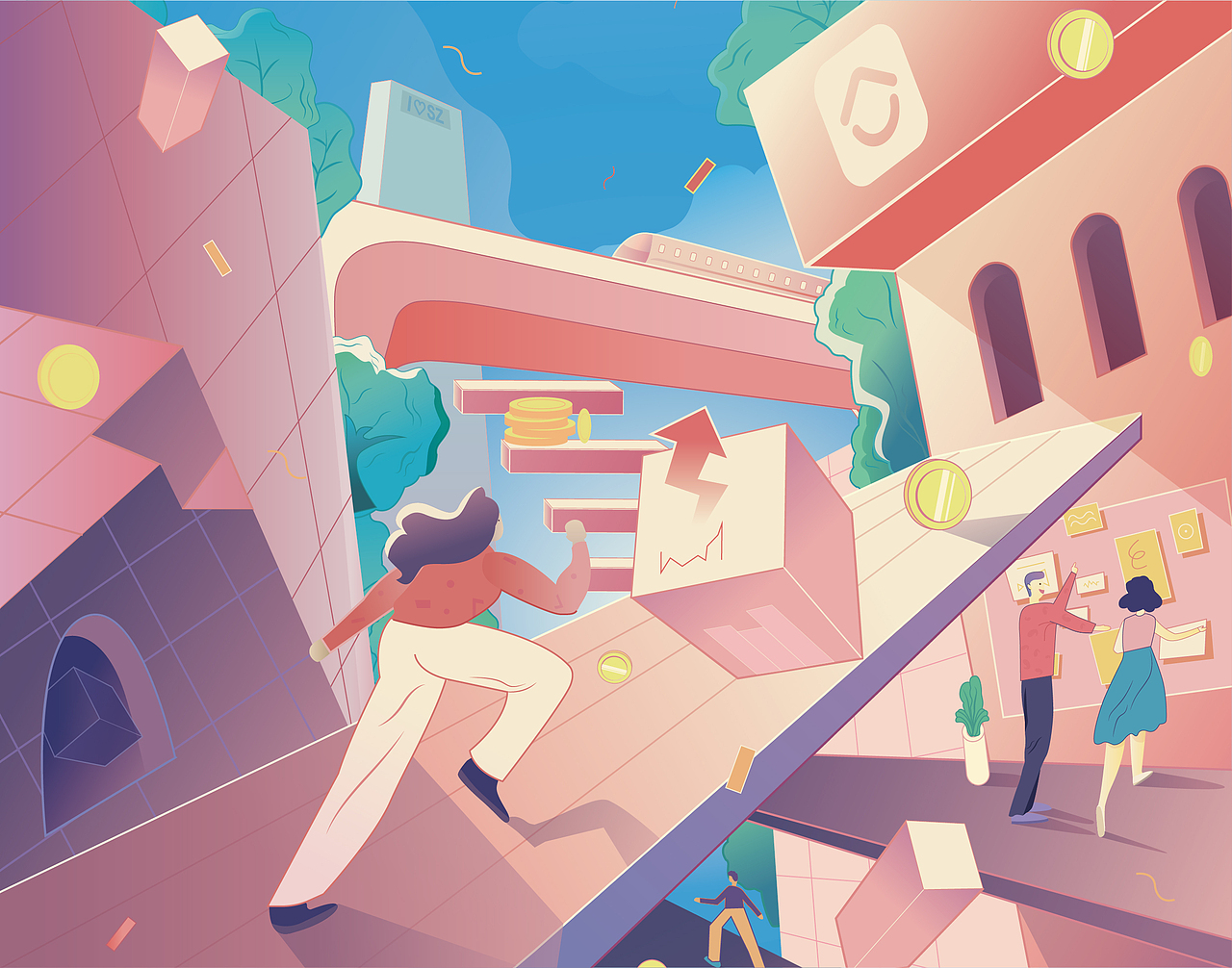 楼市发展插画（图ZMjIwNzM2NzMy） - 商业插画 - 站酷设计师鼓鼓鱼原创素材 - 站酷ZCOOL