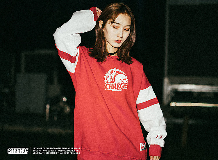 STRETAG2019秋冬新品原创时尚潮流拼接撞色圆领卫衣