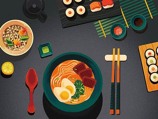 AI+PS教程！教你绘制颗粒质感的日本料理插画
