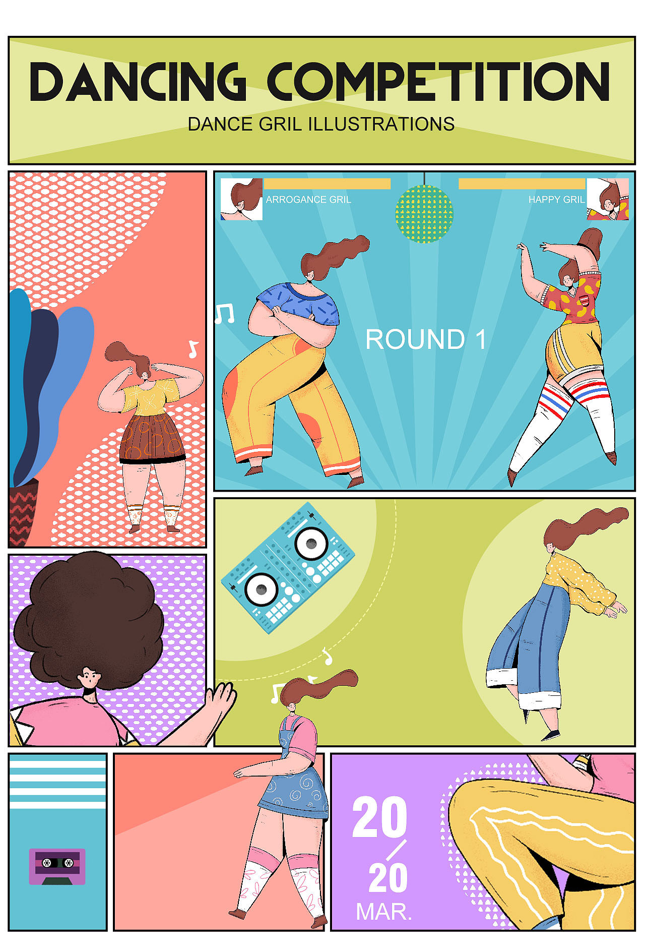潮流插画 —— Dancing competition（图ZMjAwMjYyMTk2） - 商业插画 - 站酷设计师菠萝蘸酱油原创素材 - 站酷ZCOOL