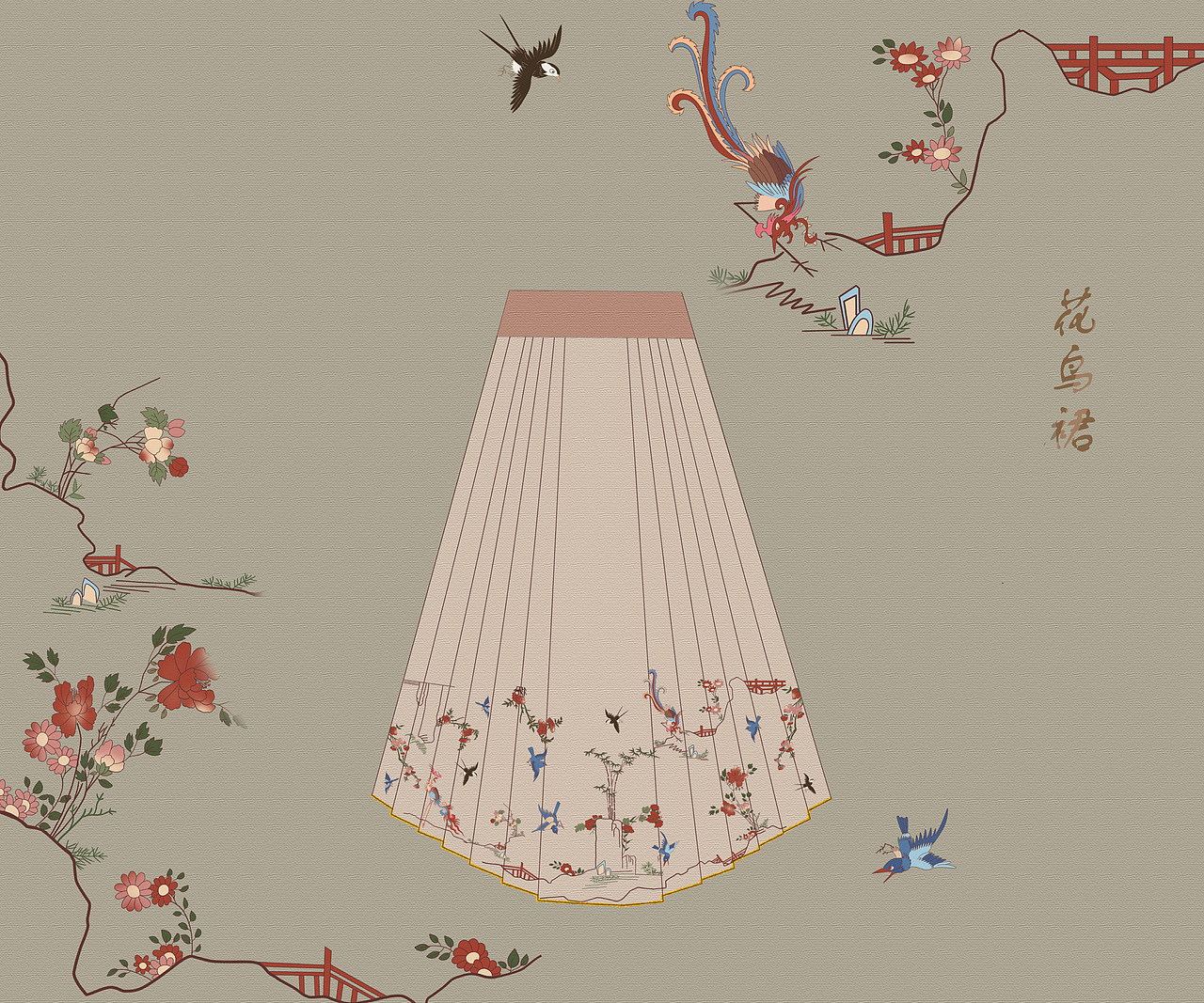 汉服设计 【孔府白罗花鸟裙】复原二创7/365