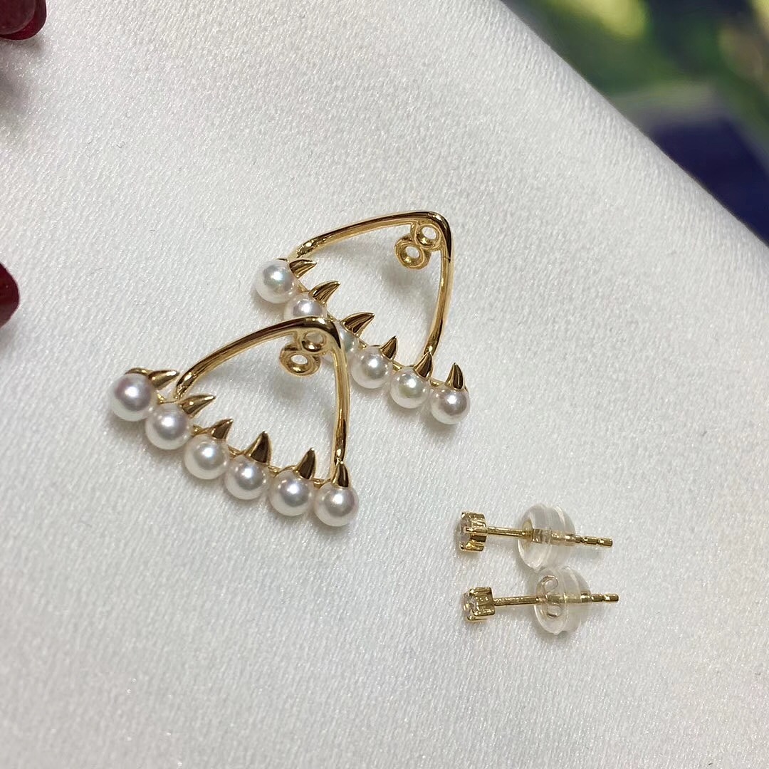 小恶魔 珍珠钻石耳钉