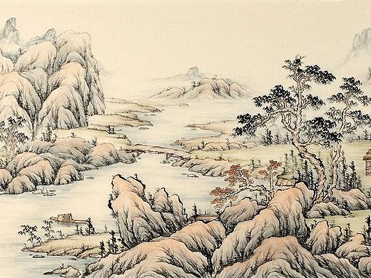 雅韵茶楼装饰画,山水画秀丽雅致深得人心