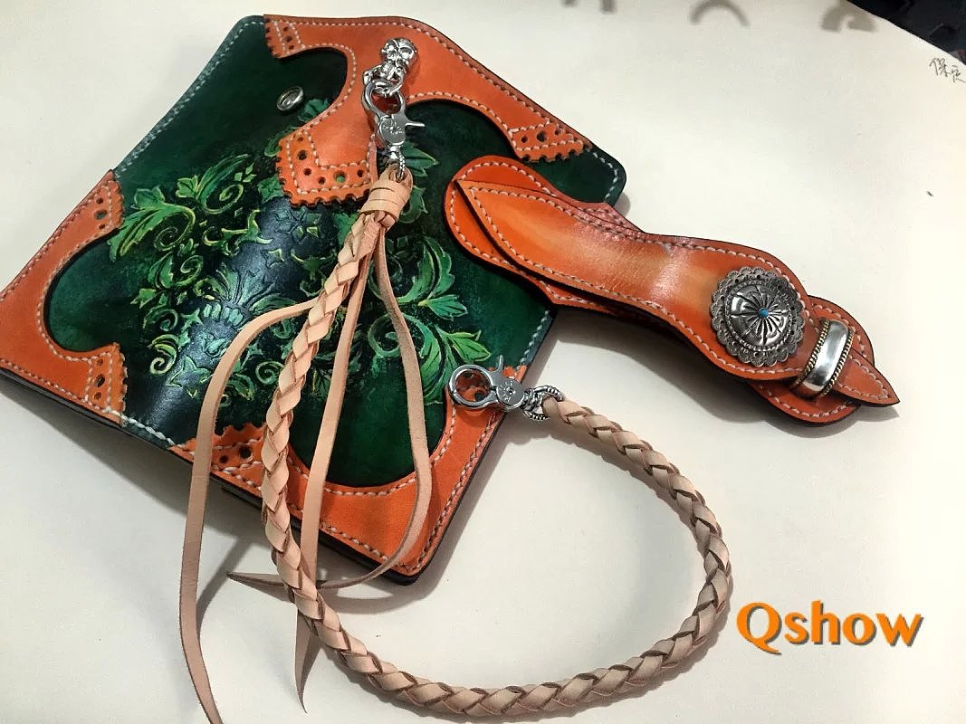 纯手工皮雕染色长夹