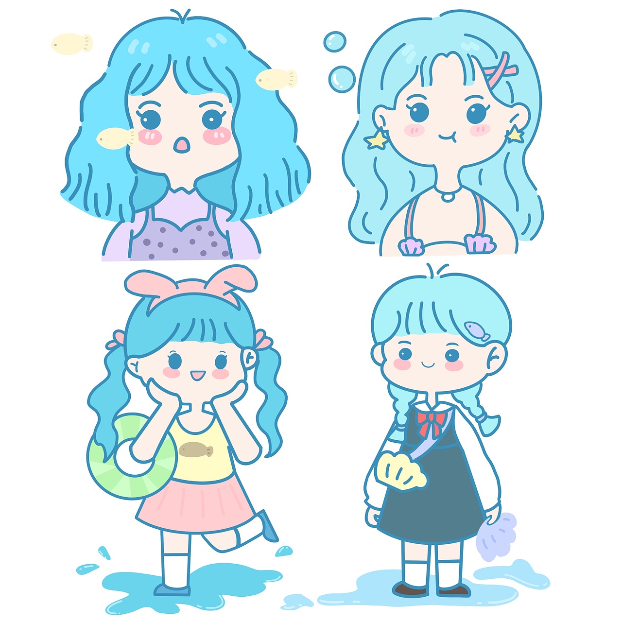 卡通简笔画人物彩色可爱头像