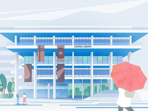 新加坡国立大学建筑插画——中央图书