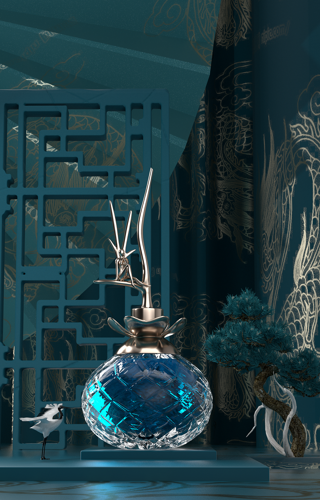 中国风香水产品渲染