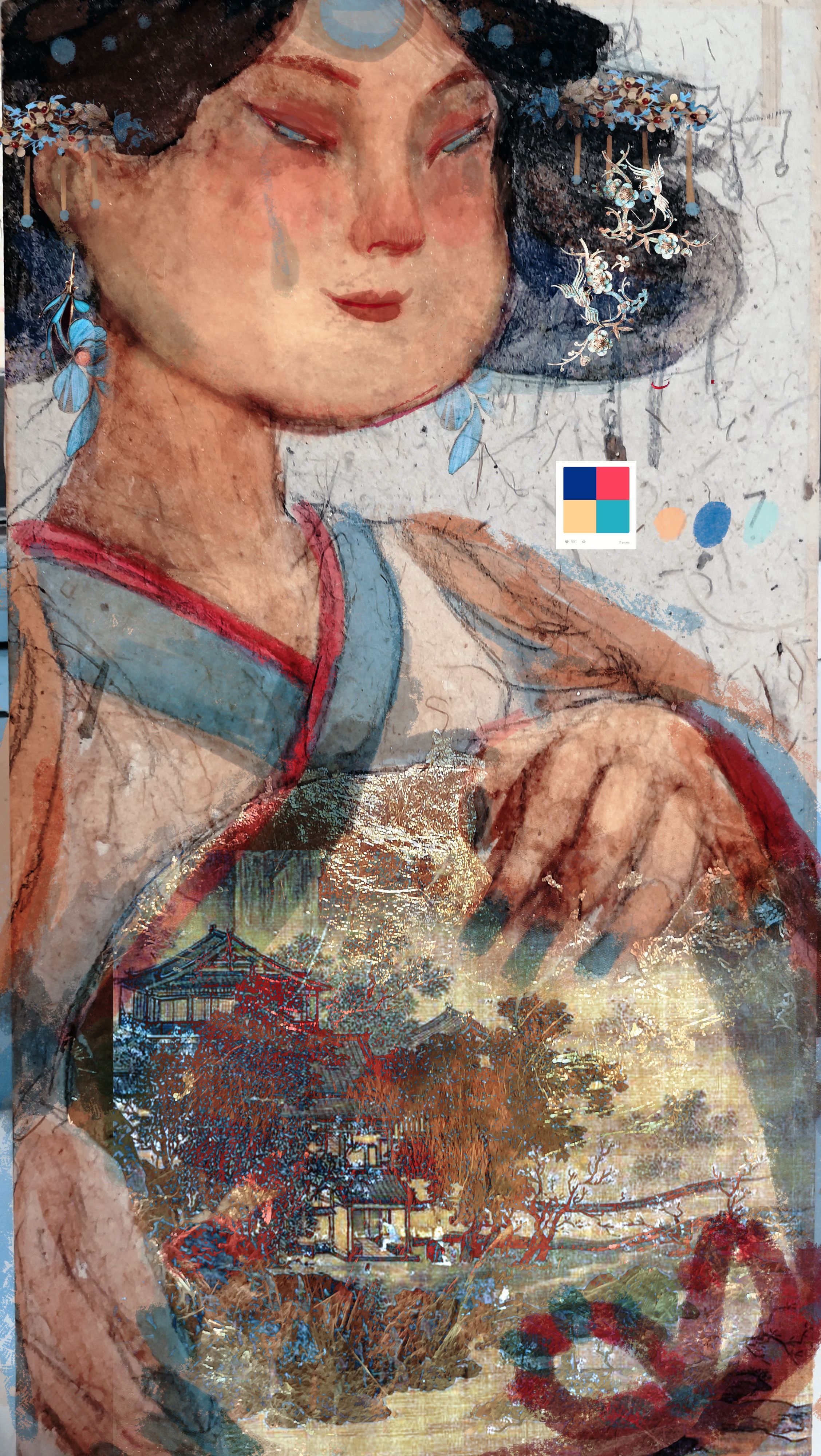 《日神羲和》&《月神常羲》——岩彩创作/过程记录