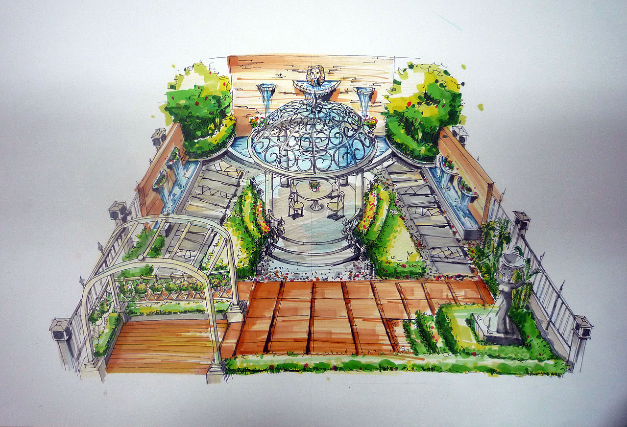 手绘后花园意向图