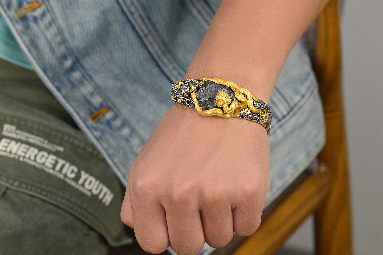 设计师作品|S925银足金守护系列蛇金蟾手镯