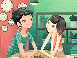 相亲大会海报及门票插画