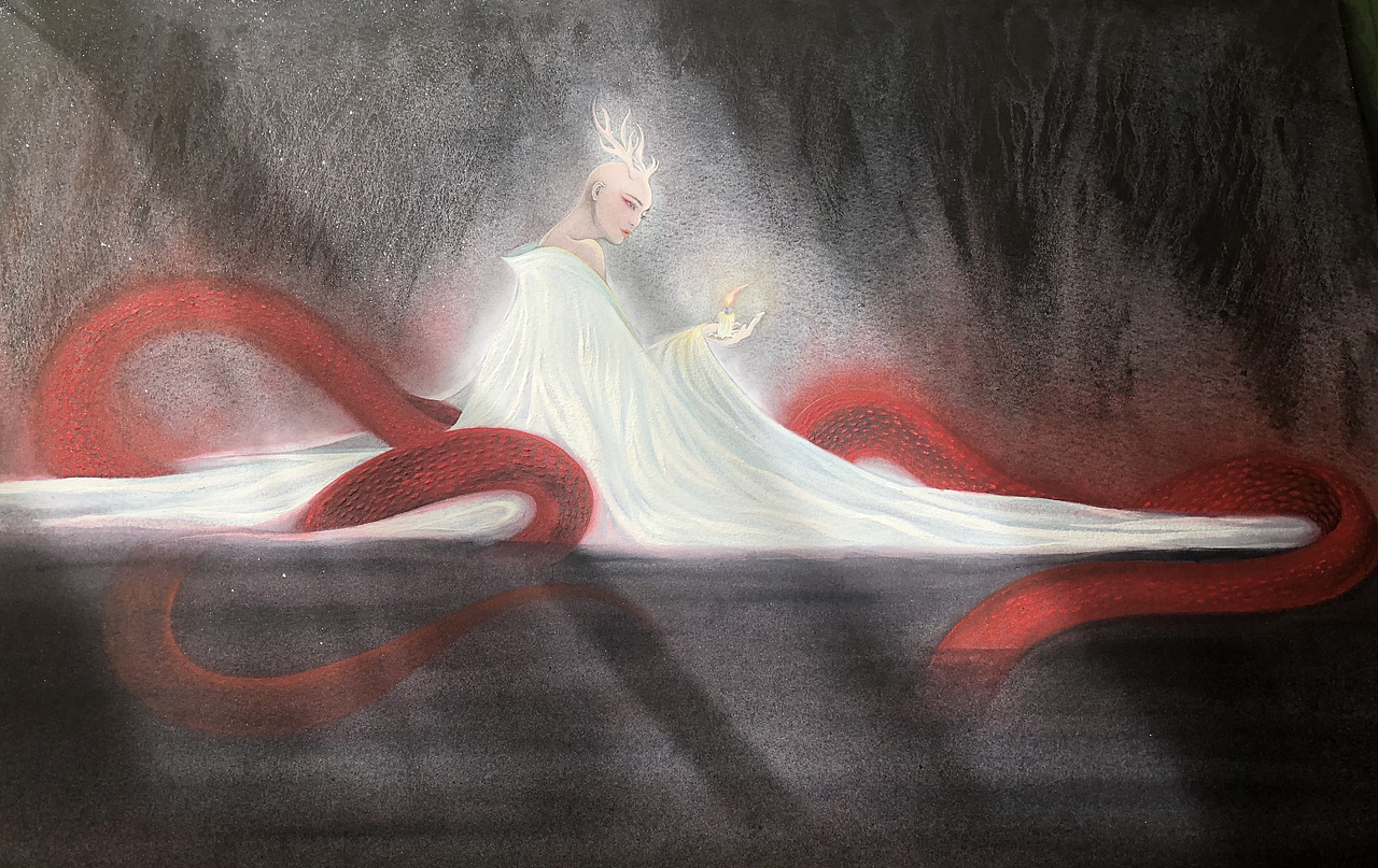 白树原创手绘山海经系列之烛龙