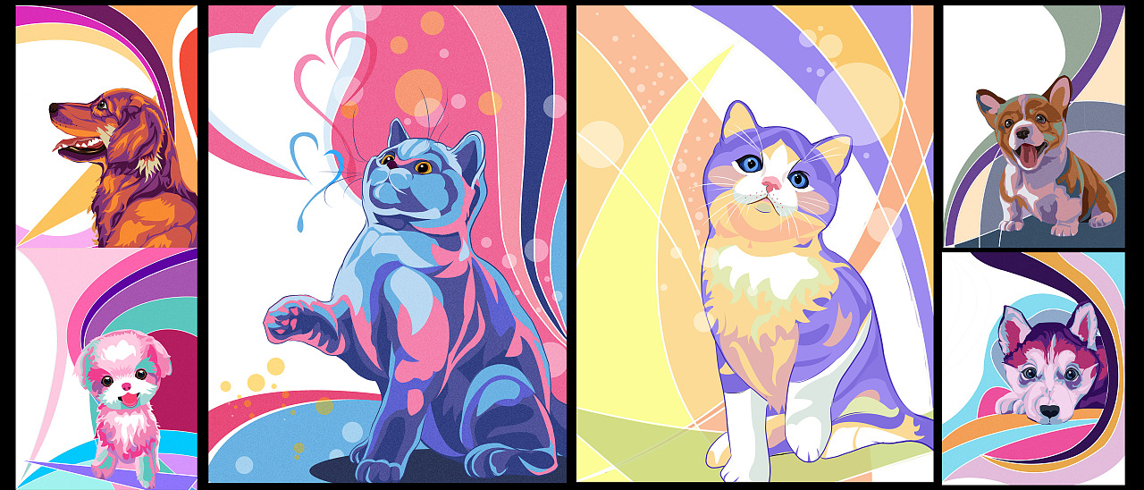 动物插画-宠物粮食包装插画