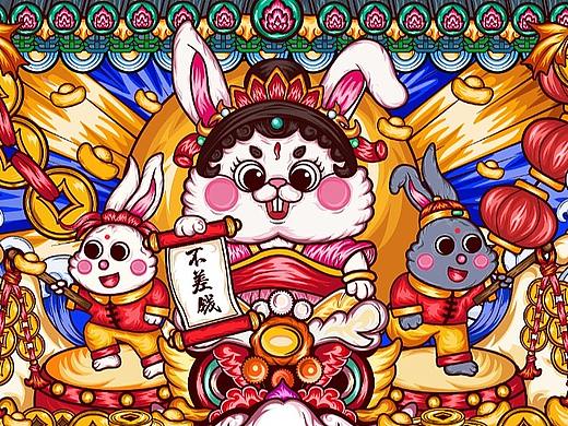 兔子国潮 钱 插画 矢量插画