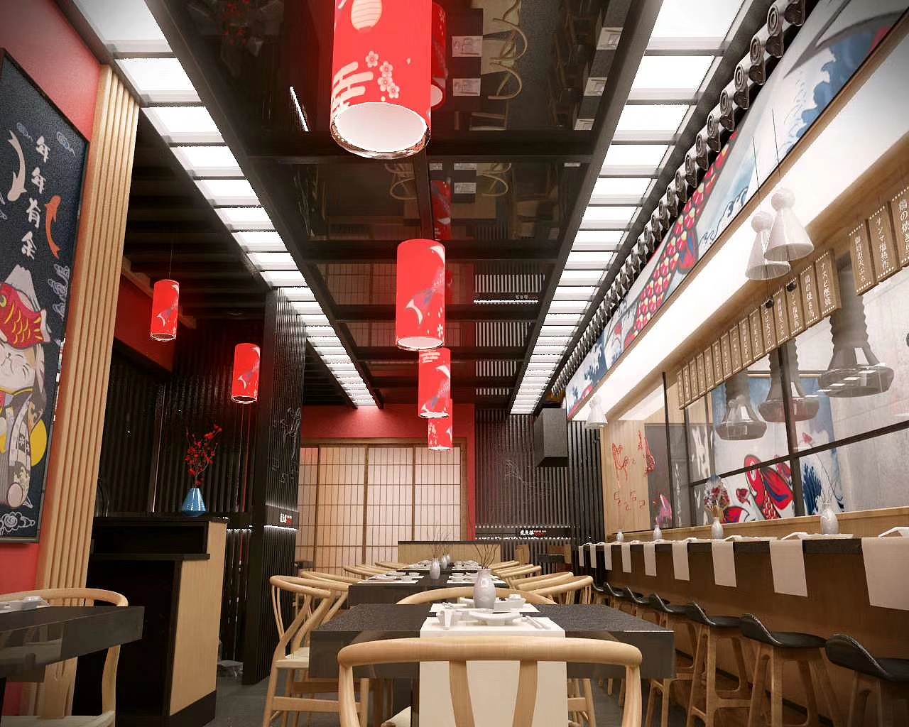 上海飞鱼旗日料餐厅室内空间设计方案_RaidenS高光艺设-站酷ZCOOL