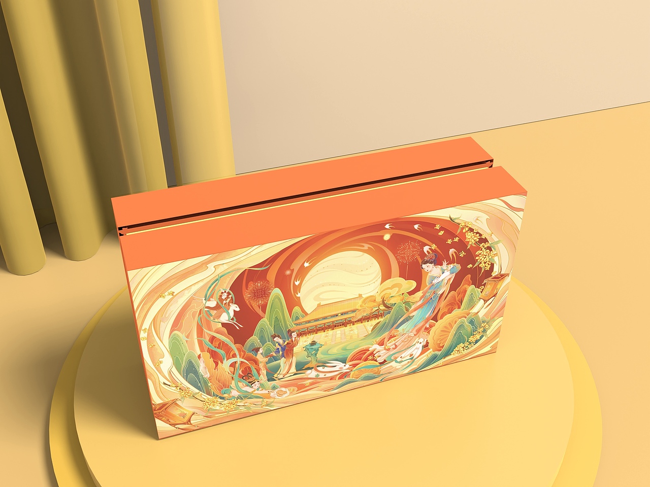 原创【盛世中秋】中秋节国潮手绘礼品包装插画