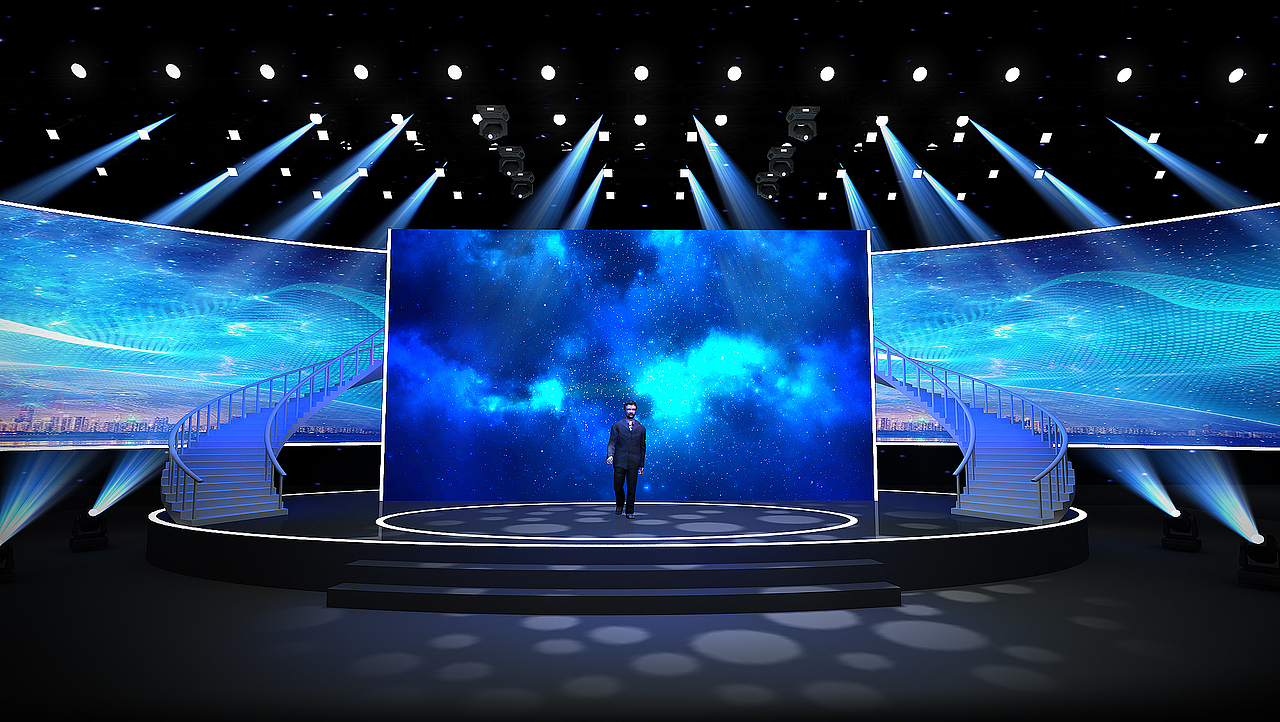 舞台采用阶梯的形式,led弧屏