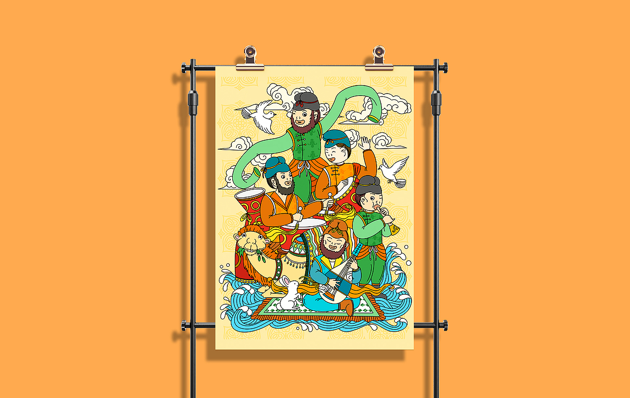 《唐代陶骆驼载乐舞三彩俑》