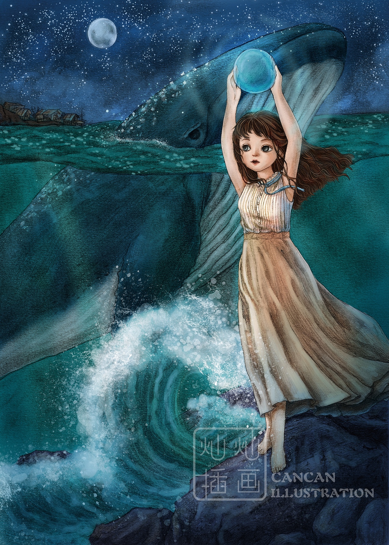 童话插图内页_鲸鱼的眼睛（图ZMjQxOTcyMzI4） - 儿童插画 - 站酷设计师灿灿插画原创素材 - 站酷ZCOOL