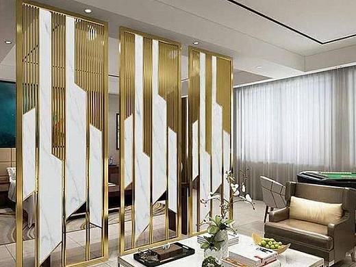 高端酒店装饰拉丝钛金不锈钢花格屏风