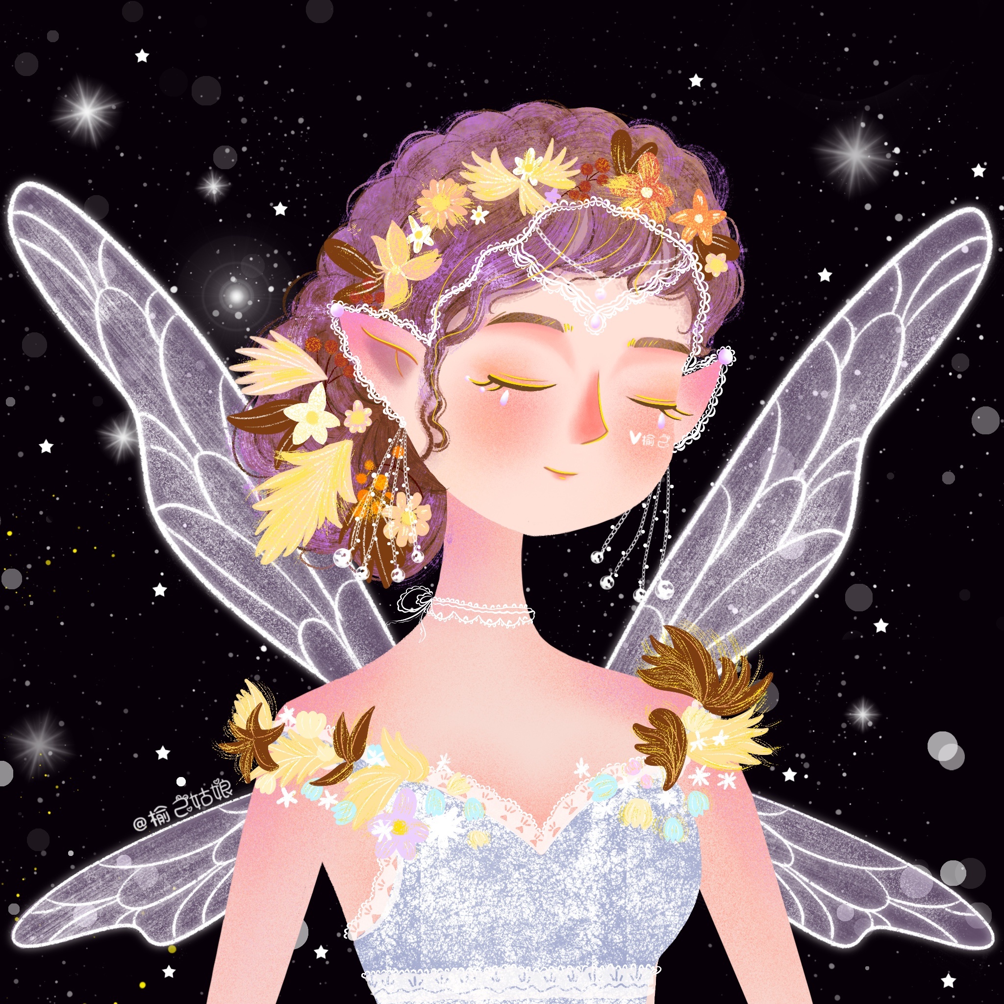 花与少女插画头像系列