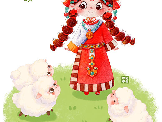 原创中国风插画-藏族（个人主页-ZNjI4NDAzMDQ=） - 商业插画 - 站酷设计师婷婷插画原创素材 - 站酷ZCOOL