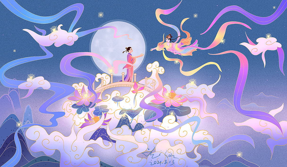 七夕情人节主视觉插画作品