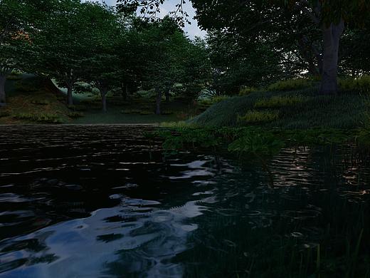 雨天小树林工业设计3D游戏场景建模渲染动画