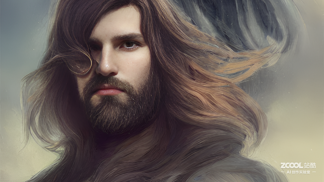 #AI创作实验室#古风长发少年,面容紧致,王者,霸气,