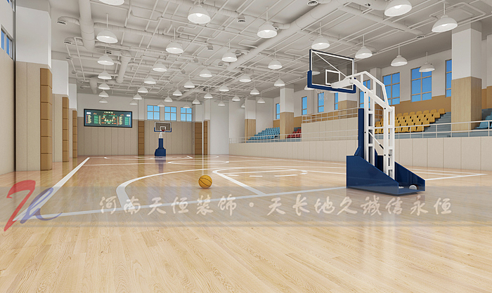 郑州普海外国语学校艺术楼装修设计效果图【12.#1艺术楼二层室内篮球场装修效果图】