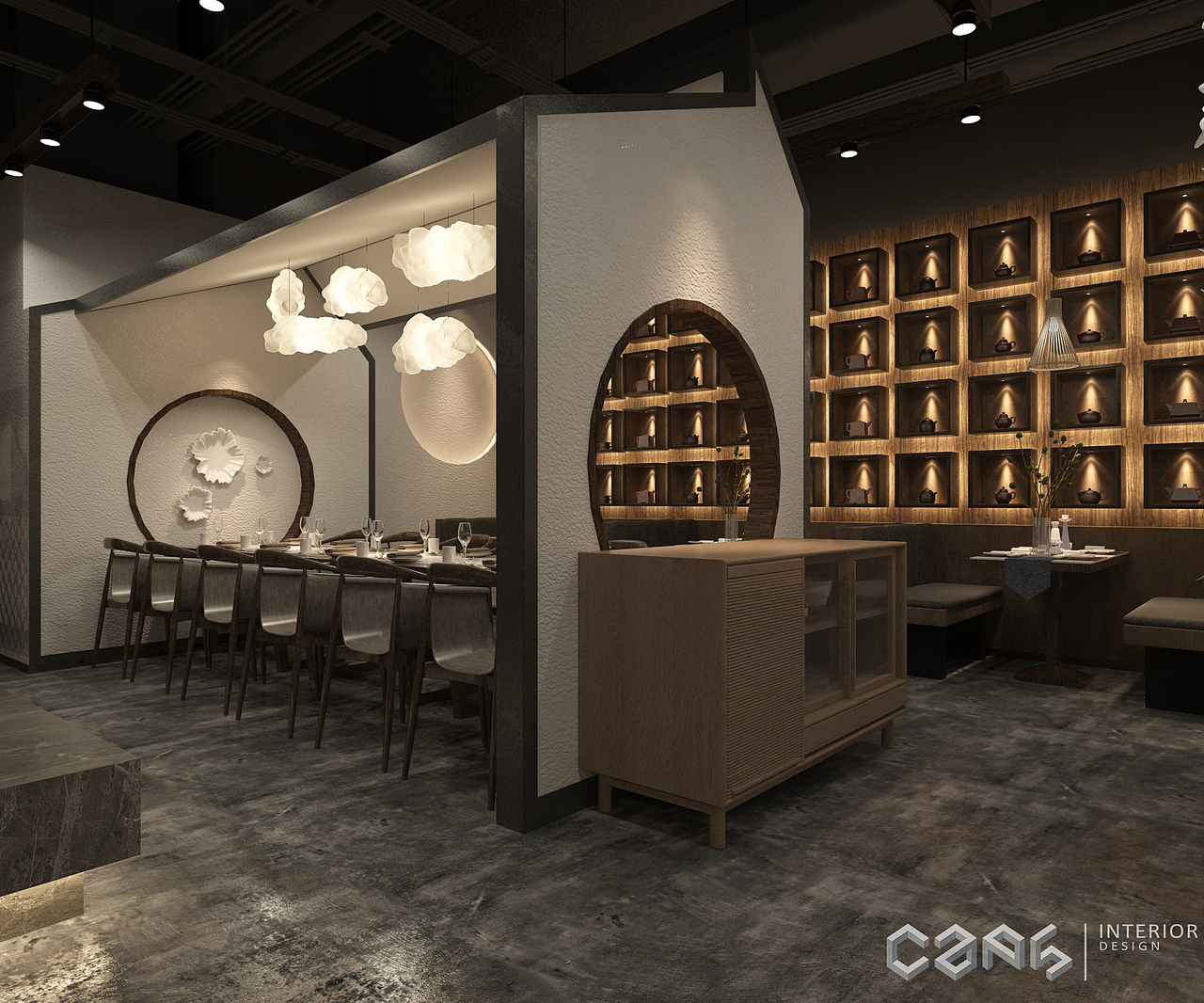 粗糙厚重的水泥地板与光滑细腻的白色抛光墙面配合使用,将两种不同风格的材质完美的组合,空间产生了强大的视觉冲击感,但又不失整体感统一感。