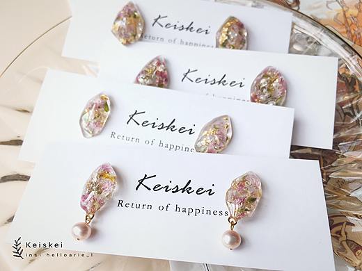 树脂手作⎡ 水晶矿石 ⎦ 薄雾玫瑰色系 复古 耳饰