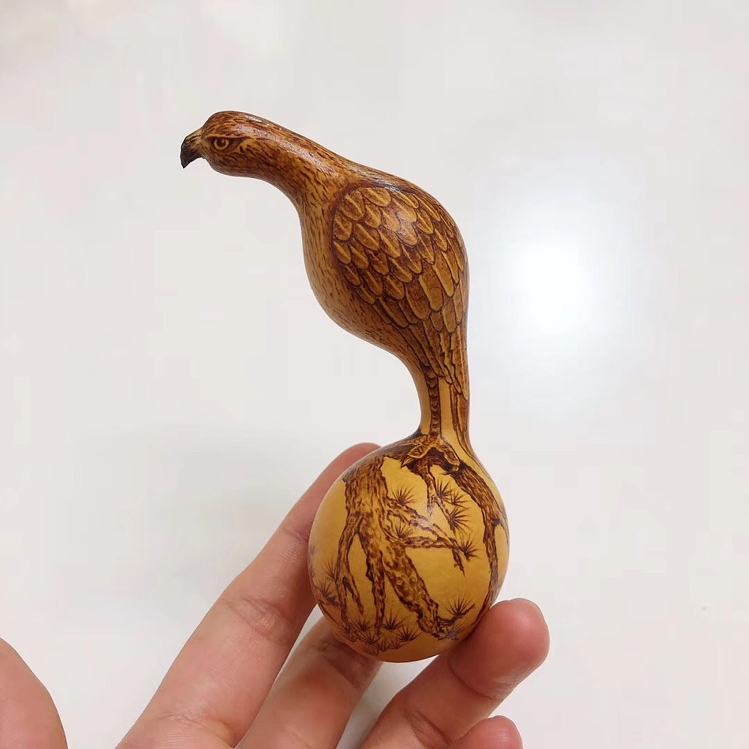 葫芦手工烙画(鹰)  手把件  文玩 异形葫芦