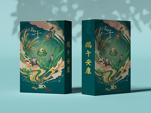 端午安康·棕糯茶香｜端午节茶粽礼盒包装插画