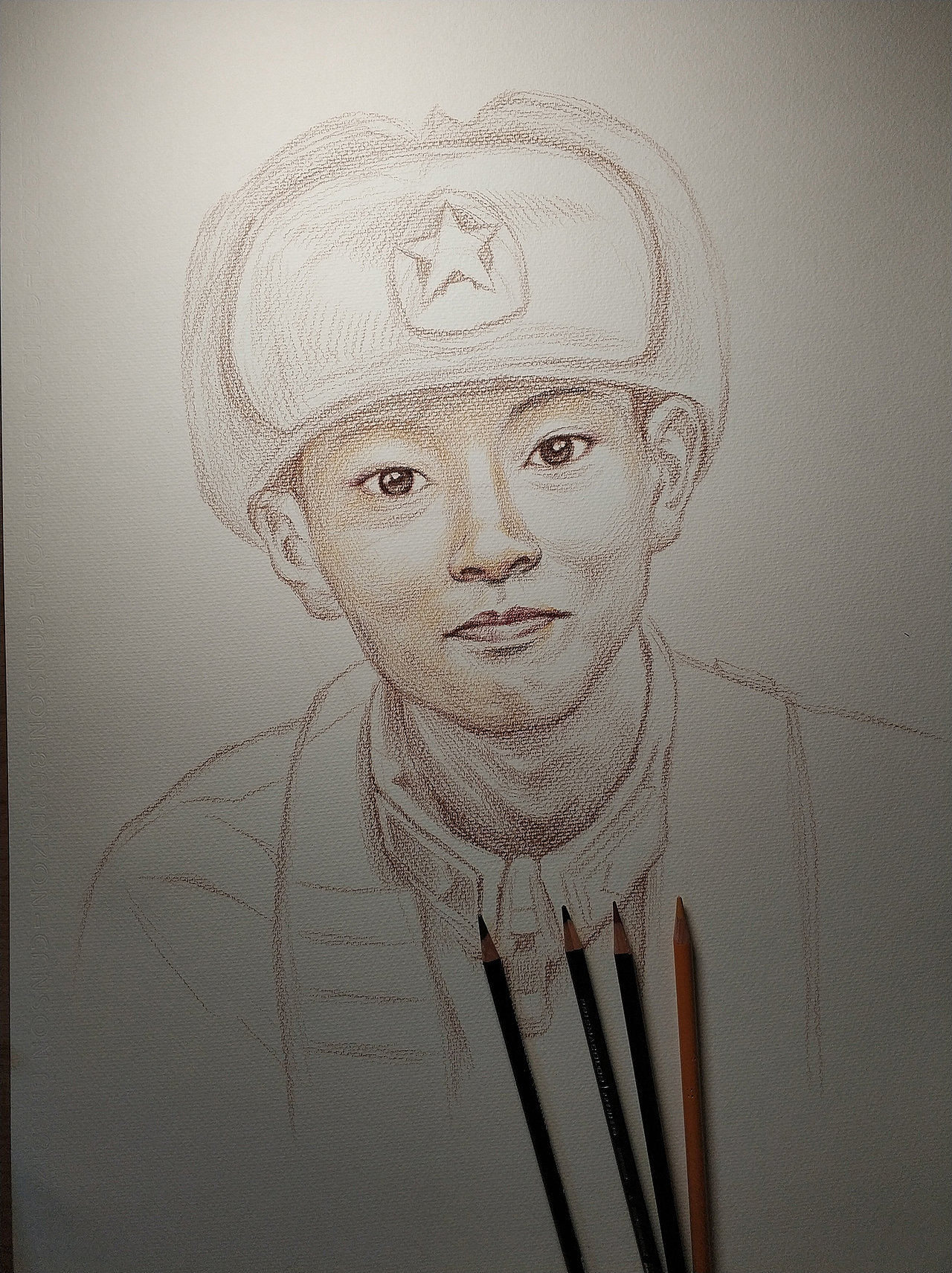 《清澈的爱 只为中国》为英雄陈祥榕画一幅彩铅肖像