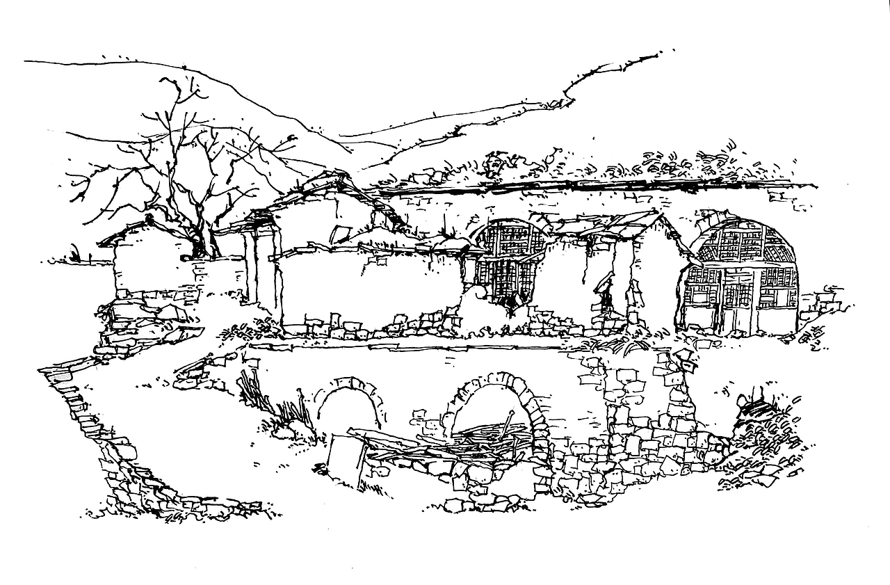 黄土高原风景——窑洞速写