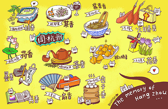 《杭州味道》系列手绘明信片