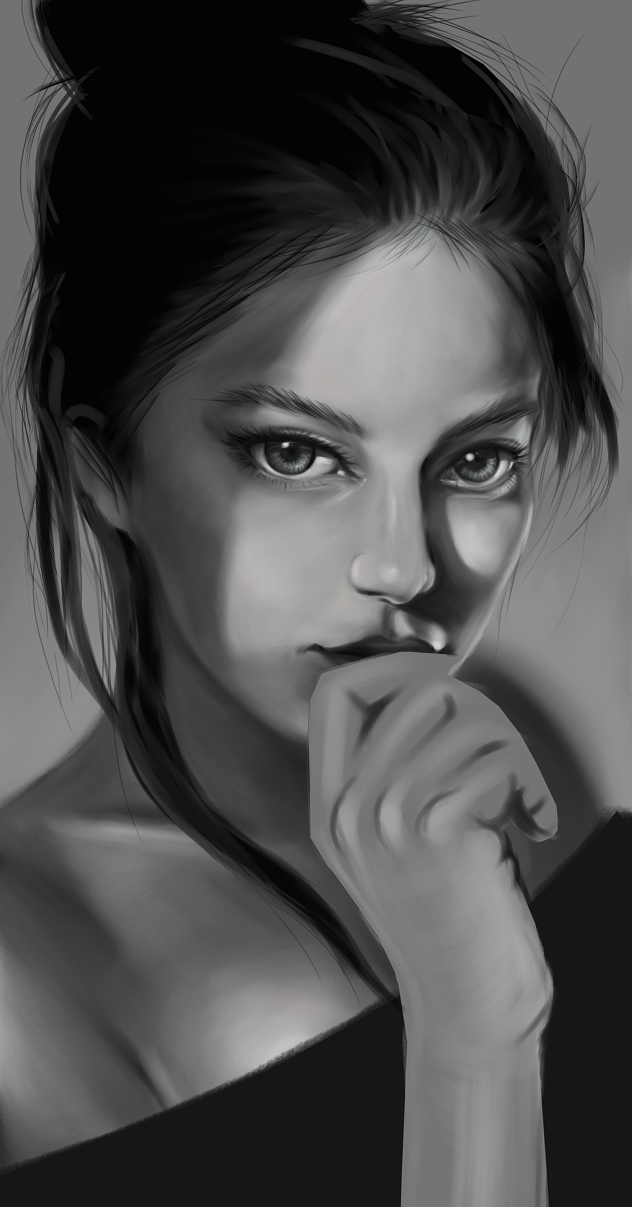 女孩黑白肖像画