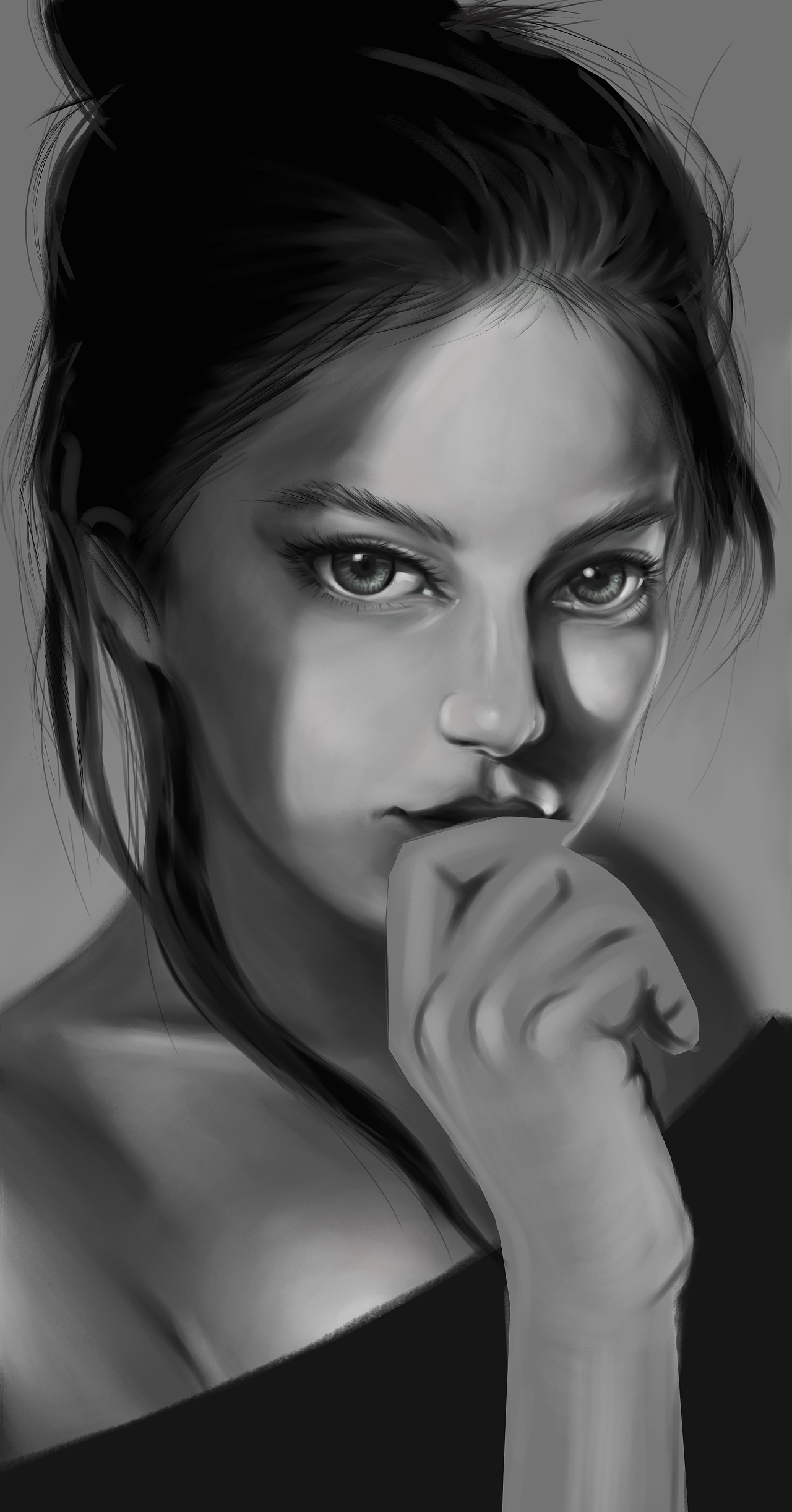 女孩黑白肖像画