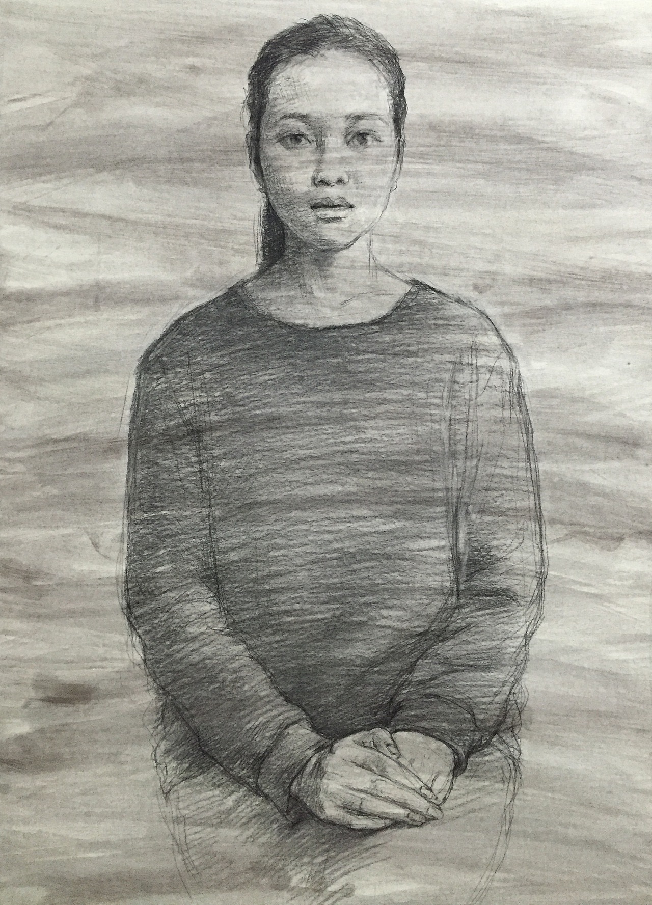 女青年半身带手-水胶带裱纸、索斯做底色（图ZNzEyMTcwMDQ=） - 绘画 - 站酷设计师大海艺术原创素材 - 站酷ZCOOL
