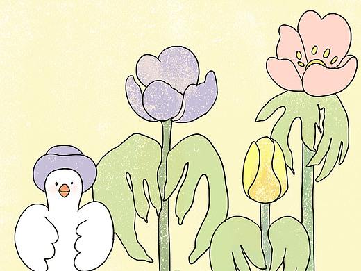 oiunl的小鹅小兔子和花插画