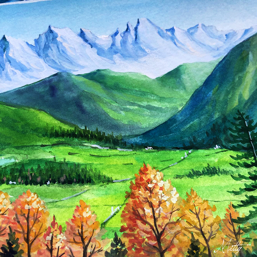 【米蒂风景水彩】阿尔卑斯山脉（图ZNDkyNDIzMTI=） - 商业插画 - 站酷设计师Mitty_米蒂原创素材 - 站酷ZCOOL