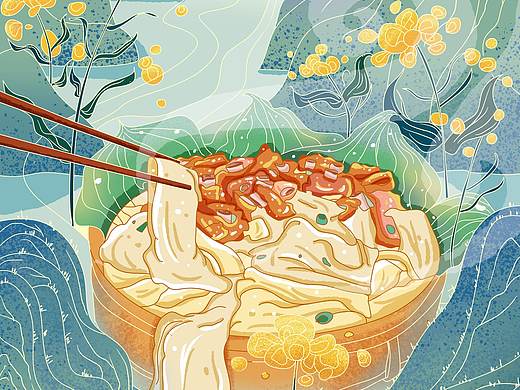 美食商业插画/城市美食