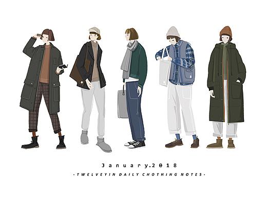 记录日常服装穿搭日着手绘插画